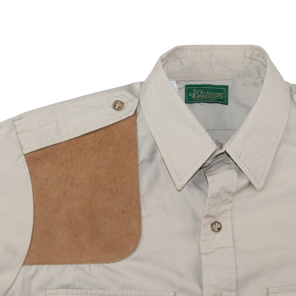 Outdoors Impression Mens Large Khaki Brown Shooting Hunting Long Sleeve Shirt - Picture 6 of 16